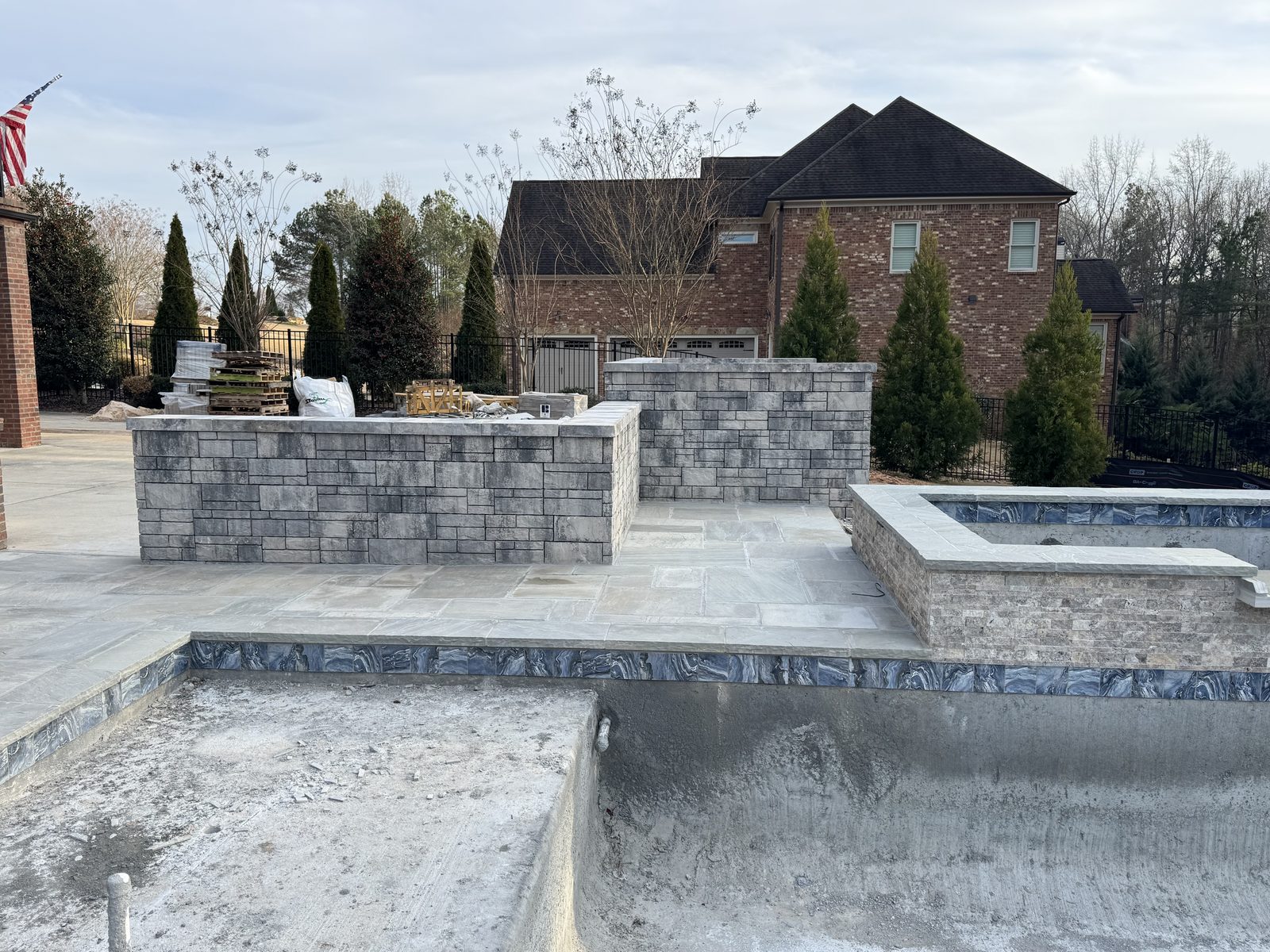 Completed stone wall and patio area