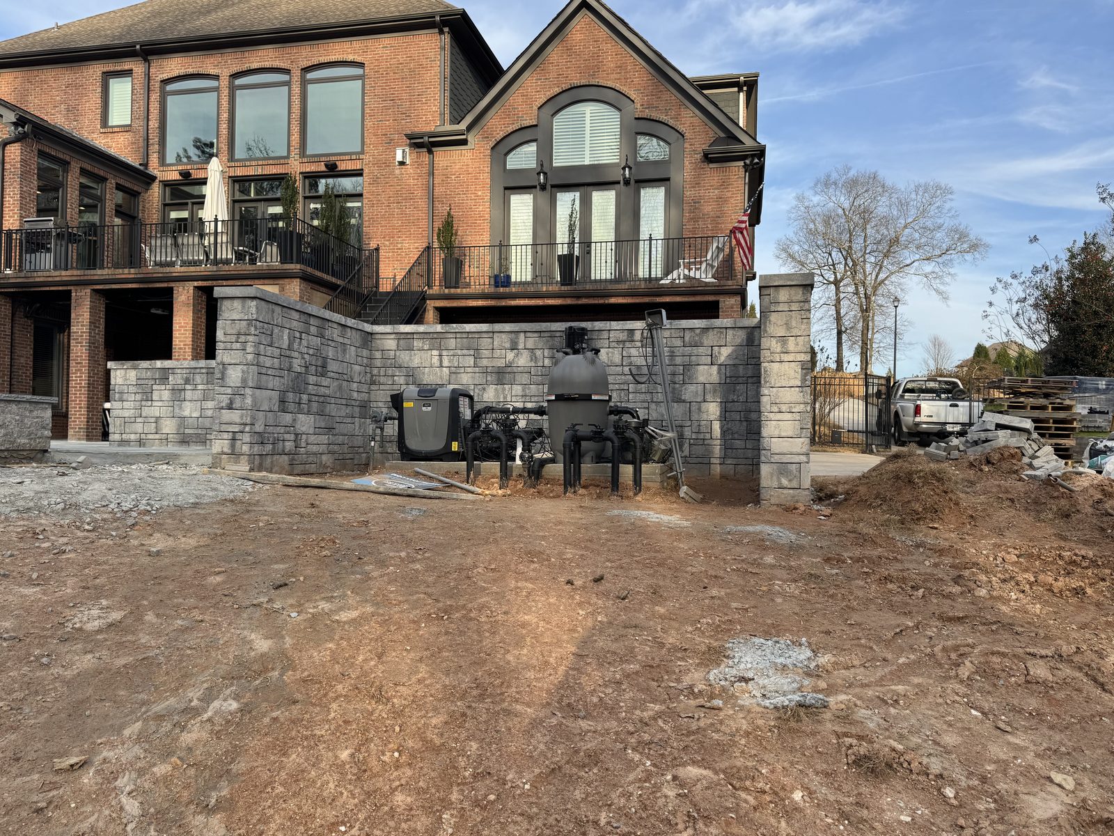 Stone wall work below a deck