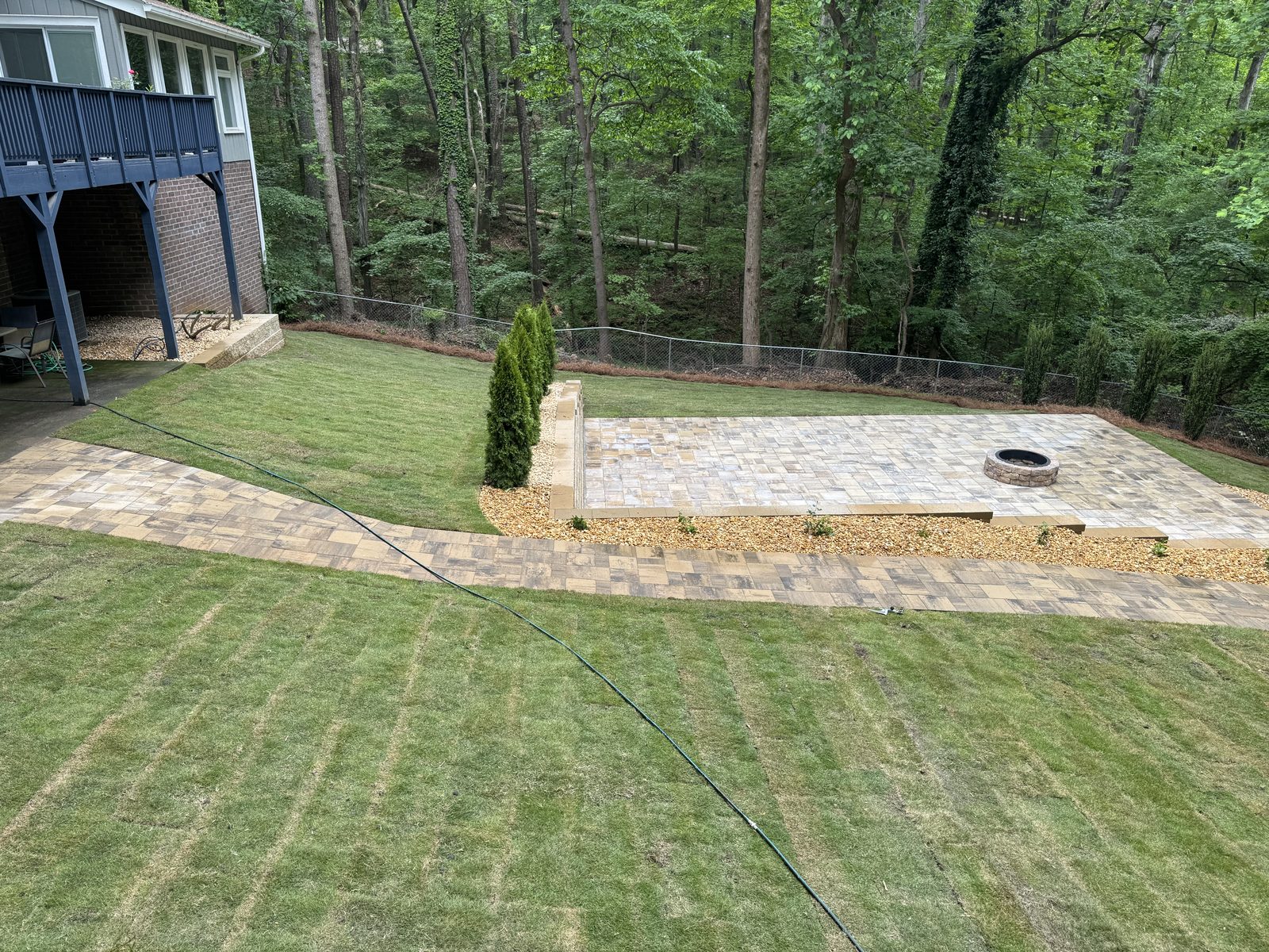 Finished backyard lawn and landscape bed
